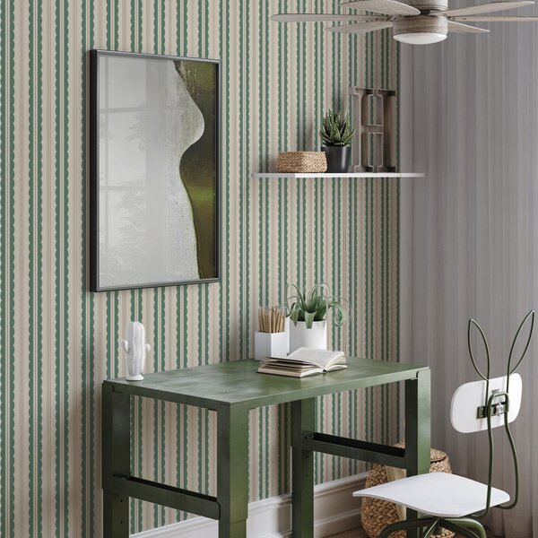 Tapet Dungi verzi ondulate cu linii punctate, Tapet geometrie, Tapet dungi, a01185 : Uwalls.ro