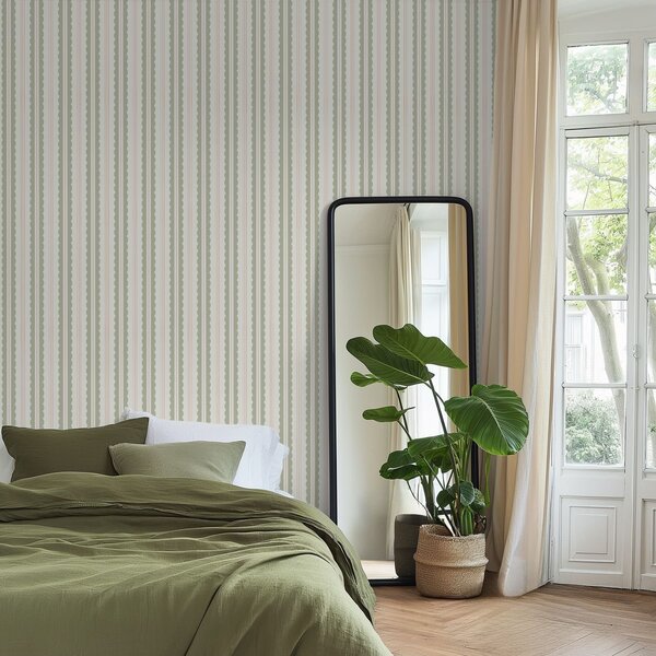 Tapet Dungi ondulate de culoare verde deschis cu puncte portocalii, Tapet geometrie, Tapet dungi, a01185v3 : Uwalls.ro