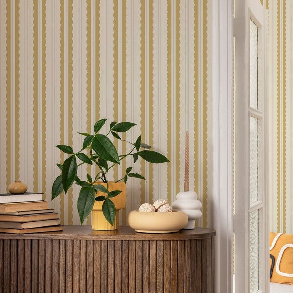 Tapet Dungi galbene ondulate cu puncte gri-albastre, Tapet geometrie, Tapet dungi, a01185v4 : Uwalls.ro
