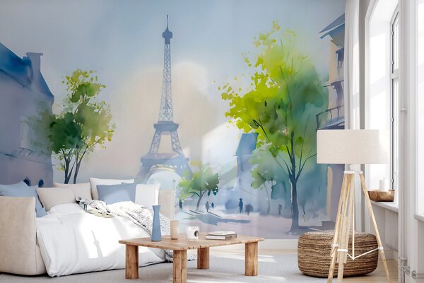 Tapet Paris, un peisaj urban în stil acuarelă „à la prima”, Fototapet orașe și țări, w05566 : Uwalls.ro