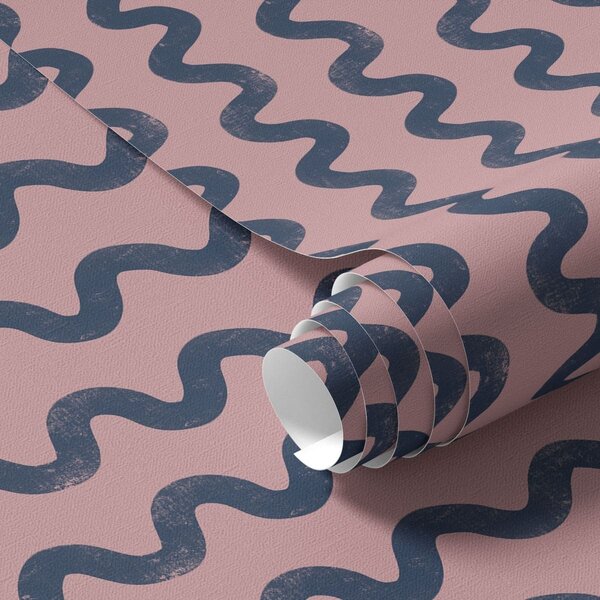 Tapet Model ondulat albastru închis pe fond roz, Tapet abstract, a01187 : Uwalls.ro