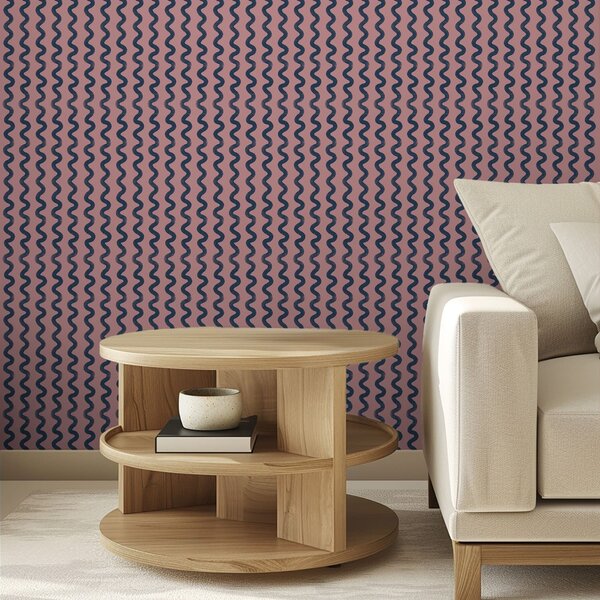 Tapet Model ondulat albastru închis pe fond roz, Tapet abstract, a01187 : Uwalls.ro