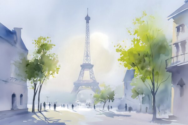 Tapet Paris, un peisaj urban în stil acuarelă „à la prima”, Fototapet orașe și țări, w05566 : Uwalls.ro
