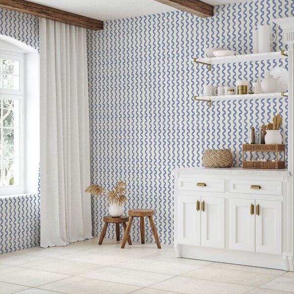 Tapet Model albastru ondulat pe fundal deschis, Tapet abstract, a01187v2 : Uwalls.ro