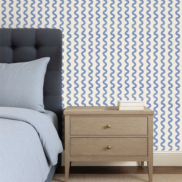 Tapet Model albastru ondulat pe fundal deschis, Tapet abstract, a01187v2 : Uwalls.ro