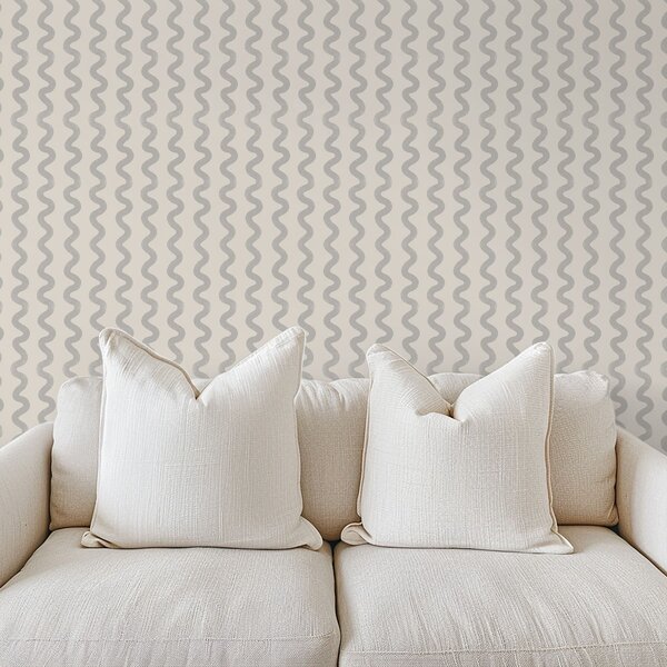 Tapet Model ondulat de culoare gri deschis pe fond crem, Tapet abstract, a01187v3 : Uwalls.ro