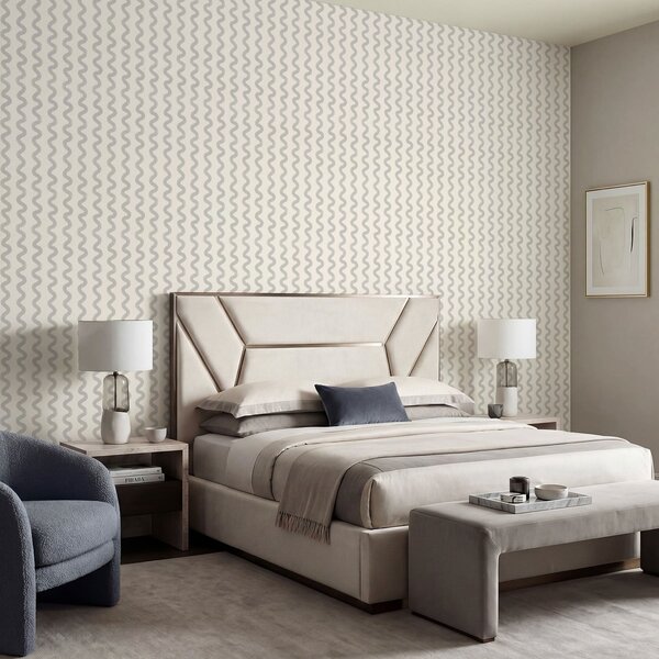 Tapet Model ondulat de culoare gri deschis pe fond crem, Tapet abstract, a01187v3 : Uwalls.ro