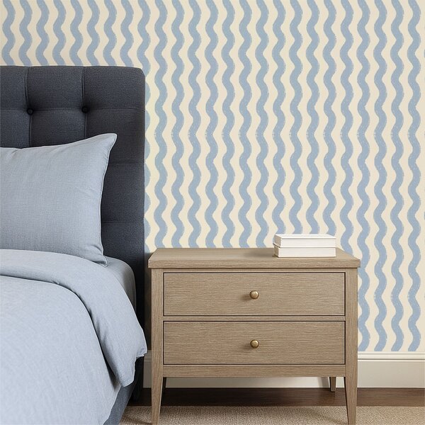 Tapet Model ondulat de culoare albastru deschis pe fundal deschis, Tapet geometrie, Tapet dungi, a01188 : Uwalls.ro
