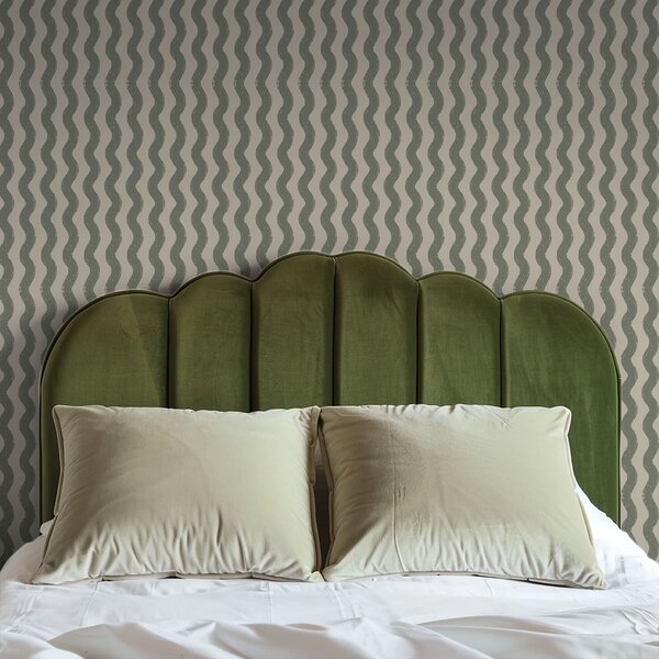 Tapet Model verde ondulat pe fundal deschis, Tapet geometrie, Tapet dungi, a01188v1 : Uwalls.ro
