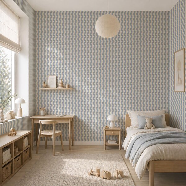 Tapet Model ondulat de culoare albastru deschis pe fundal deschis, Tapet geometrie, Tapet dungi, a01188 : Uwalls.ro