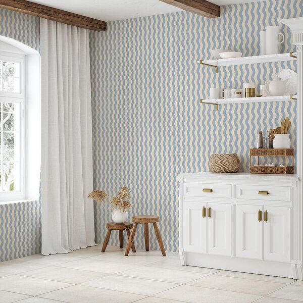 Tapet Model ondulat de culoare albastru deschis pe fundal deschis, Tapet geometrie, Tapet dungi, a01188 : Uwalls.ro