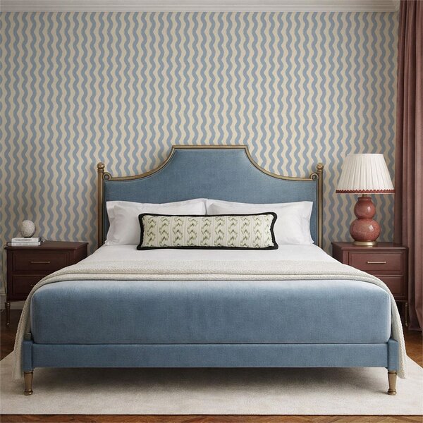 Tapet Model ondulat de culoare albastru deschis pe fundal deschis, Tapet geometrie, Tapet dungi, a01188 : Uwalls.ro