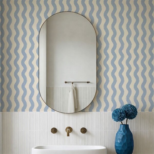Tapet Model ondulat de culoare albastru deschis pe fundal deschis, Tapet geometrie, Tapet dungi, a01188 : Uwalls.ro