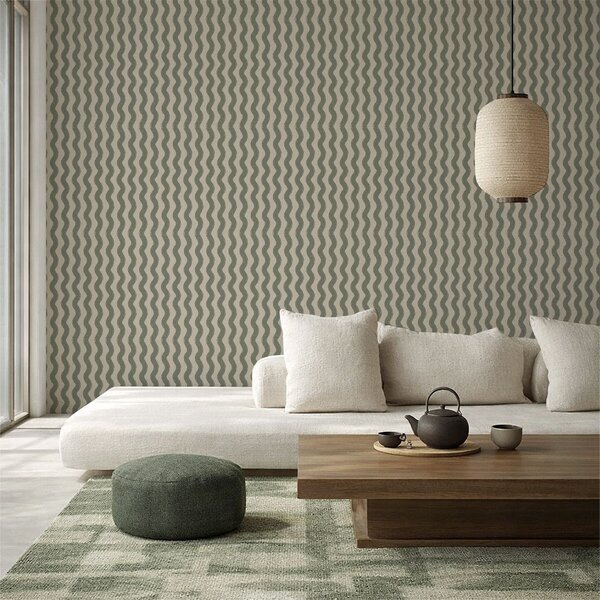 Tapet Model verde ondulat pe fundal deschis, Tapet geometrie, Tapet dungi, a01188v1 : Uwalls.ro