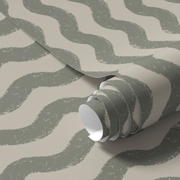 Tapet Model verde ondulat pe fundal deschis, Tapet geometrie, Tapet dungi, a01188v1 : Uwalls.ro