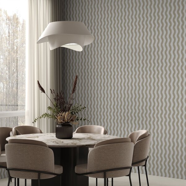 Tapet Model ondulat bej pe fond gri, Tapet geometrie, Tapet dungi, a01188v2 : Uwalls.ro