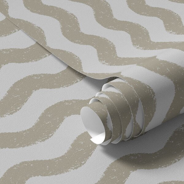 Tapet Model ondulat bej pe fond gri, Tapet geometrie, Tapet dungi, a01188v2 : Uwalls.ro