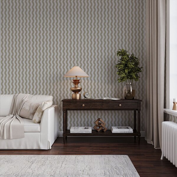 Tapet Model ondulat bej pe fond gri, Tapet geometrie, Tapet dungi, a01188v2 : Uwalls.ro