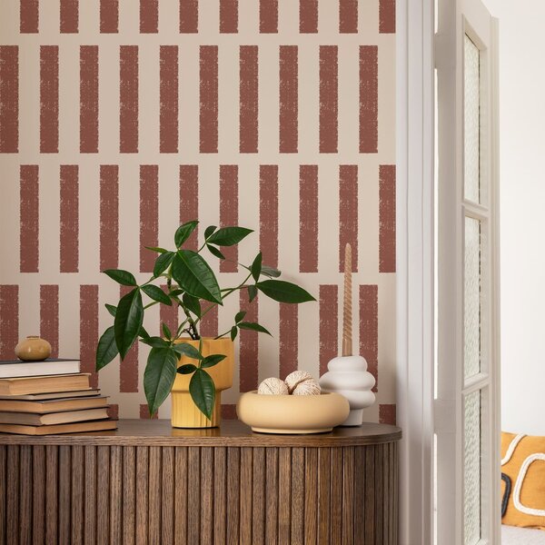Tapet Dungi verticale de teracotă pe fond deschis, Tapet unic, a01189v1 : Uwalls.ro