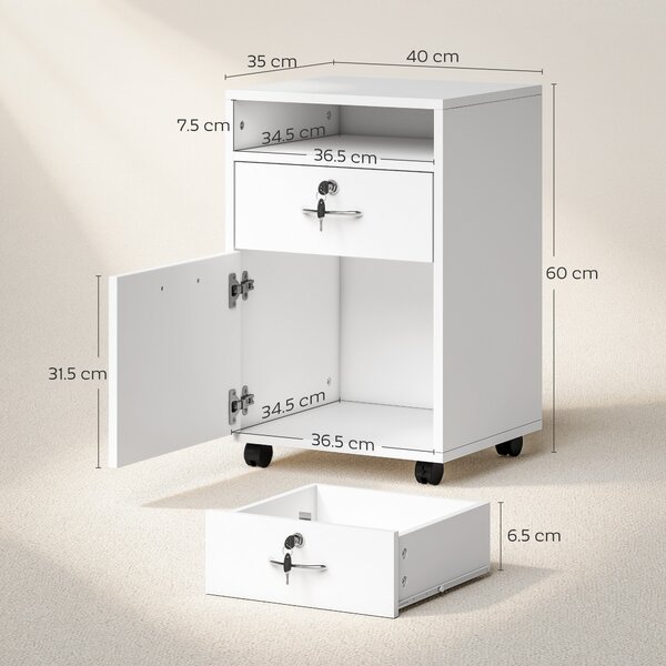 HOMCOM comoda din lemn, cu sertar, 40x35x60 cm, alb | Aosom Ro
