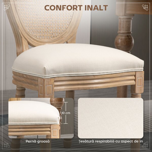 HOMCOM Set 2 Scaune cu Spătar Perforat, în Stil Vintage cu Tapițerie din Poliester, 49x56x97 cm, Alb-Lemn | Aosom Romania