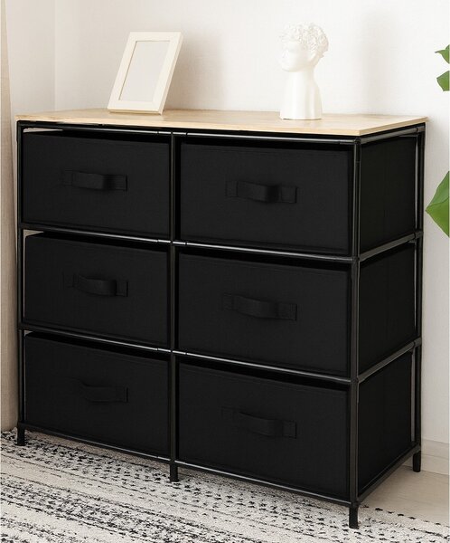 Comoda cu 6 sertare textile, 75x30x69 cm, Negru