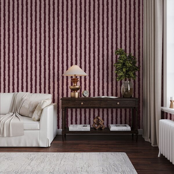 Tapet Pensule verticale de culoare burgund pe fundal roz, Tapet unic, a01191v2 : Uwalls.ro