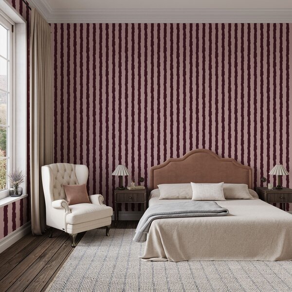 Tapet Pensule verticale de culoare burgund pe fundal roz, Tapet unic, a01191v2 : Uwalls.ro