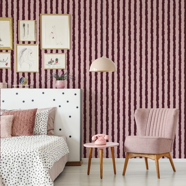 Tapet Pensule verticale de culoare burgund pe fundal roz, Tapet unic, a01191v2 : Uwalls.ro