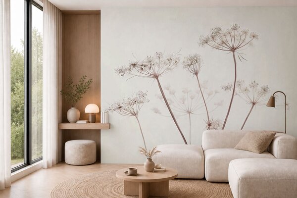 Tapet Umbele uscate pe un fundal minimalist, deschis la culoare, Fototapet Flori, Fototapet Flori Mari, w05543 : Uwalls.ro