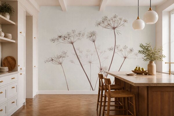 Tapet Umbele uscate pe un fundal minimalist, deschis la culoare, Fototapet Flori, Fototapet Flori Mari, w05543 : Uwalls.ro