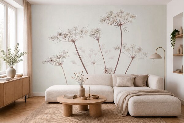 Tapet Umbele uscate pe un fundal minimalist, deschis la culoare, Fototapet Flori, Fototapet Flori Mari, w05543 : Uwalls.ro