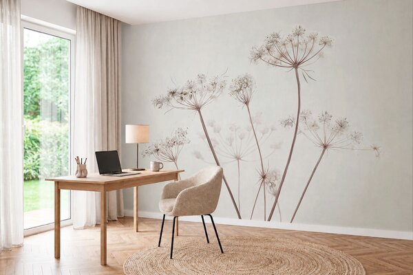 Tapet Umbele uscate pe un fundal minimalist, deschis la culoare, Fototapet Flori, Fototapet Flori Mari, w05543 : Uwalls.ro