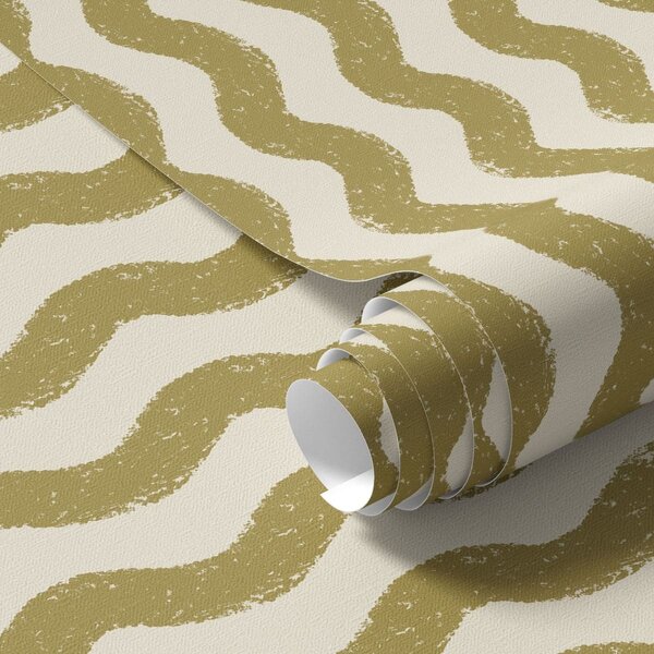 Tapet Model galben ondulat pe fond crem, Tapet geometrie, Tapet dungi, a01188v5 : Uwalls.ro