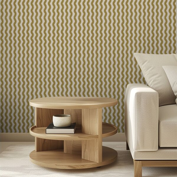 Tapet Model galben ondulat pe fond crem, Tapet geometrie, Tapet dungi, a01188v5 : Uwalls.ro