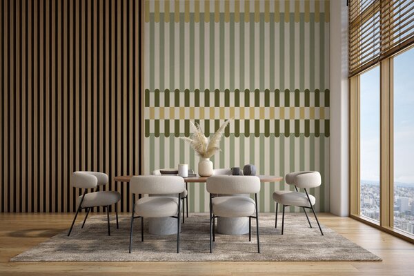 Tapet Model cu dungi în nuanțe de verde și nisip, Fototapet Geometrie, w05150 : Uwalls.ro