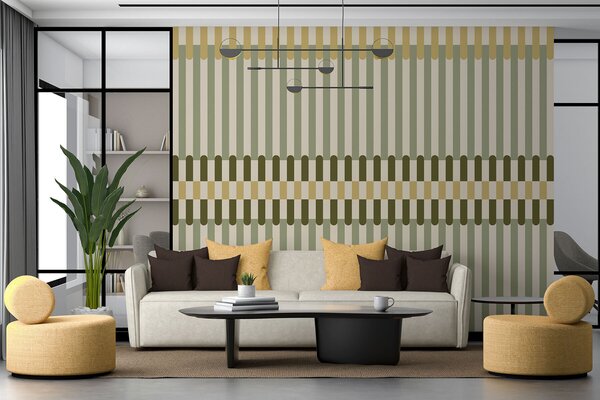 Tapet Model cu dungi în nuanțe de verde și nisip, Fototapet Geometrie, w05150 : Uwalls.ro