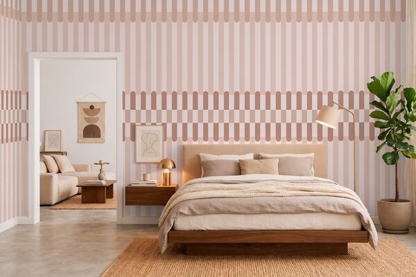 Tapet Model cu dungi în nuanțe de roz deschis, Fototapet Geometrie, w05150v1 : Uwalls.ro
