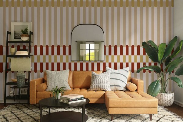 Tapet Model în dungi în nuanțe de bej și teracotă, Fototapet Geometrie, w05150v3 : Uwalls.ro