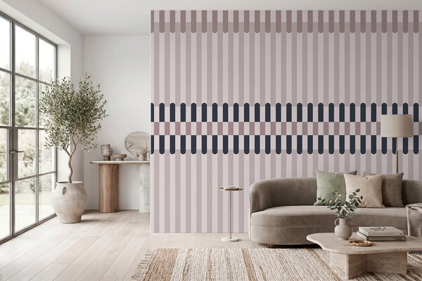Tapet Model în dungi în nuanțe de crem și albastru închis, Fototapet Geometrie, w05150v2 : Uwalls.ro