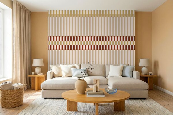 Tapet Model în dungi în nuanțe de bej și teracotă, Fototapet Geometrie, w05150v3 : Uwalls.ro