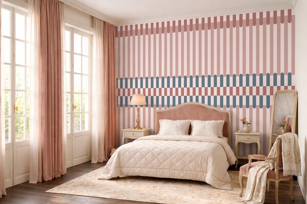 Tapet Model cu dungi în nuanțe de roz și albastru, Fototapet Geometrie, w05150v5 : Uwalls.ro