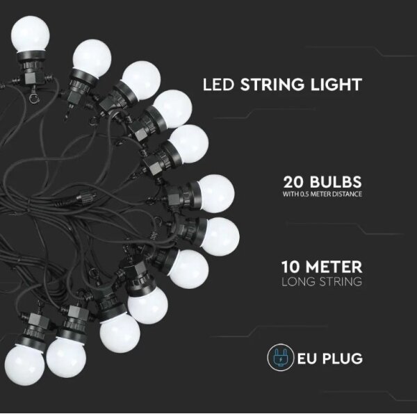 Lanț LED de exterior STRING 10m 20xLED/0,5W/24/230V 3000K IP44