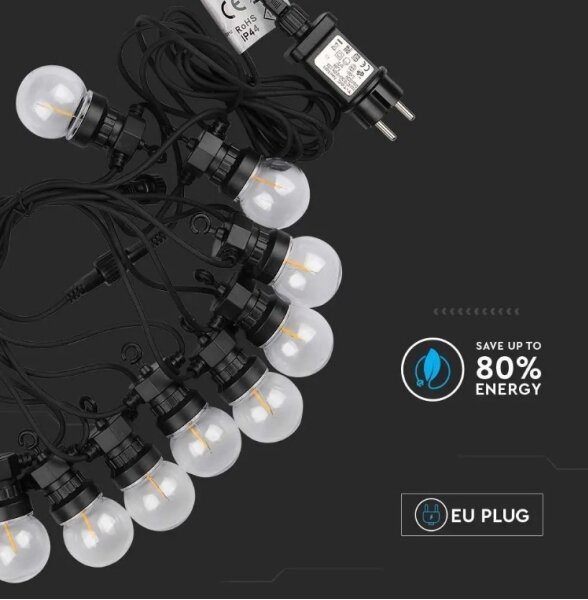 Lanț LED de exterior STRING 5m 10xLED/0,4W/24/230V 3000K IP44