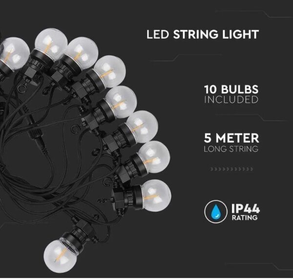Lanț LED de exterior STRING 5m 10xLED/0,4W/24/230V 3000K IP44