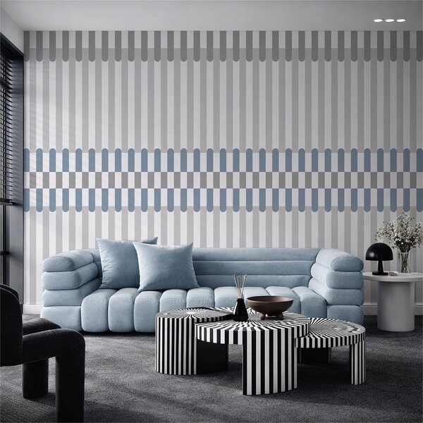 Tapet Model în dungi în nuanțe de gri și albastru, Fototapet Geometrie, w05150v6 : Uwalls.ro
