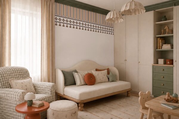 Tapet Bordură decorativă în nuanțe de bej, Imagini de fundal unice, w05151 : Uwalls.ro