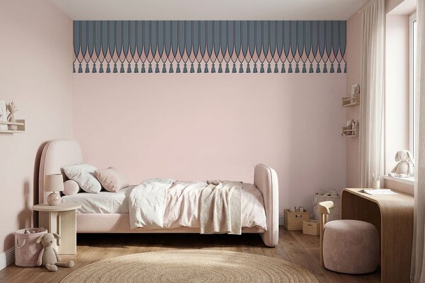 Tapet Bordură decorativă cu ciucuri în nuanțe de roz și albastru, Imagini de fundal unice, w05544 : Uwalls.ro
