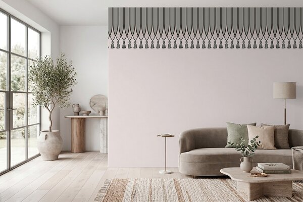 Tapet Bordură decorativă cu ciucuri în nuanțe de verde și gri, Imagini de fundal unice, w05544v2 : Uwalls.ro