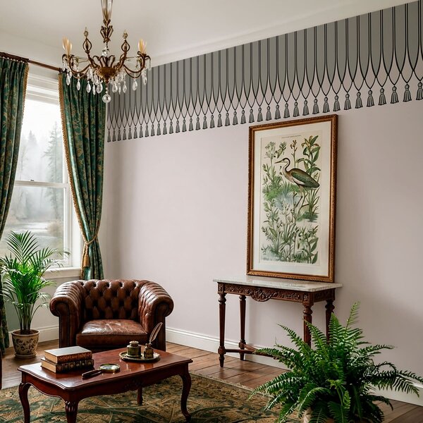Tapet Bordură decorativă cu ciucuri în nuanțe de verde și gri, Imagini de fundal unice, w05544v2 : Uwalls.ro